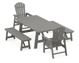 South Beach 5-Piece Rustic Farmhouse Dining Set With Benches