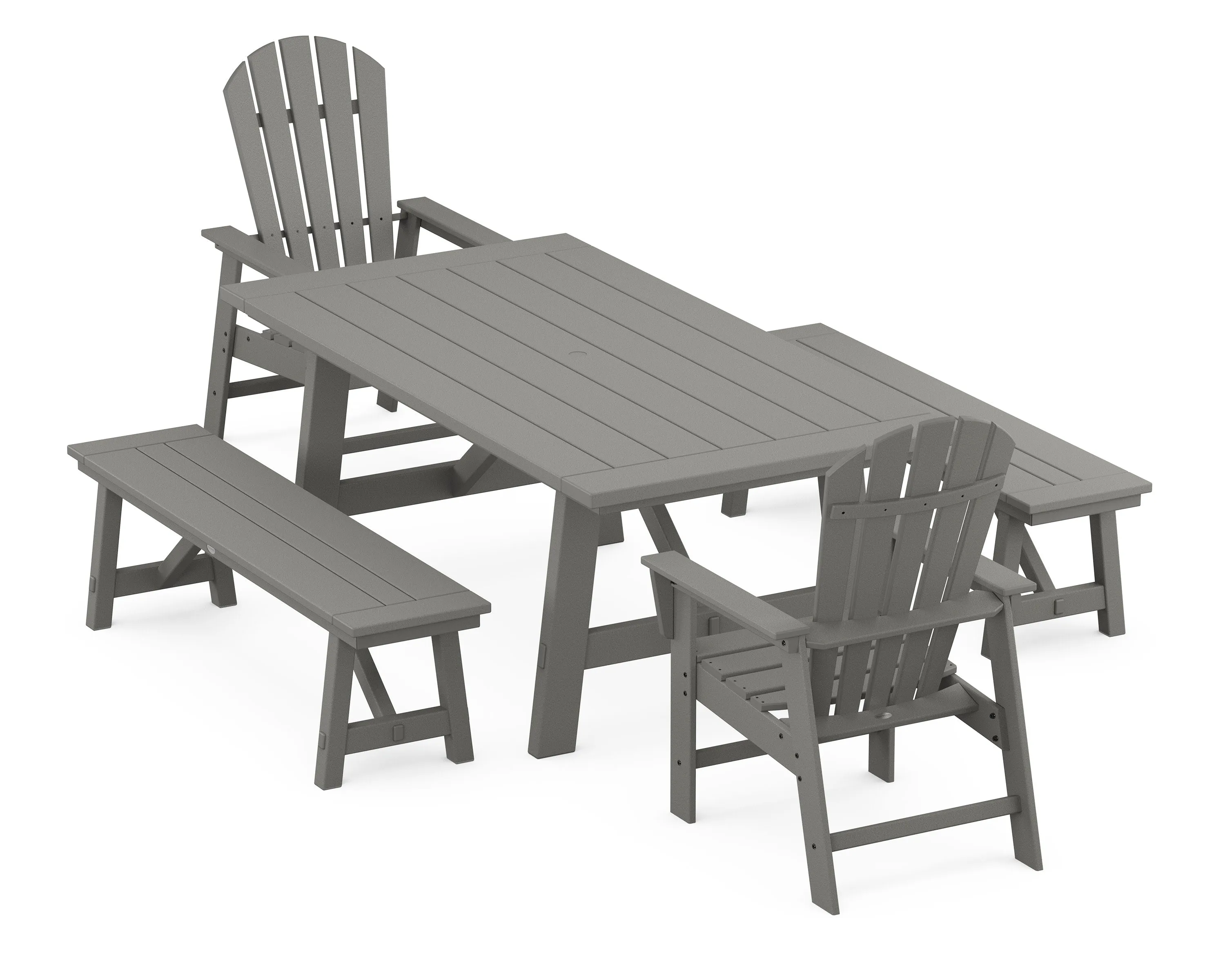 South Beach 5-Piece Rustic Farmhouse Dining Set With Benches