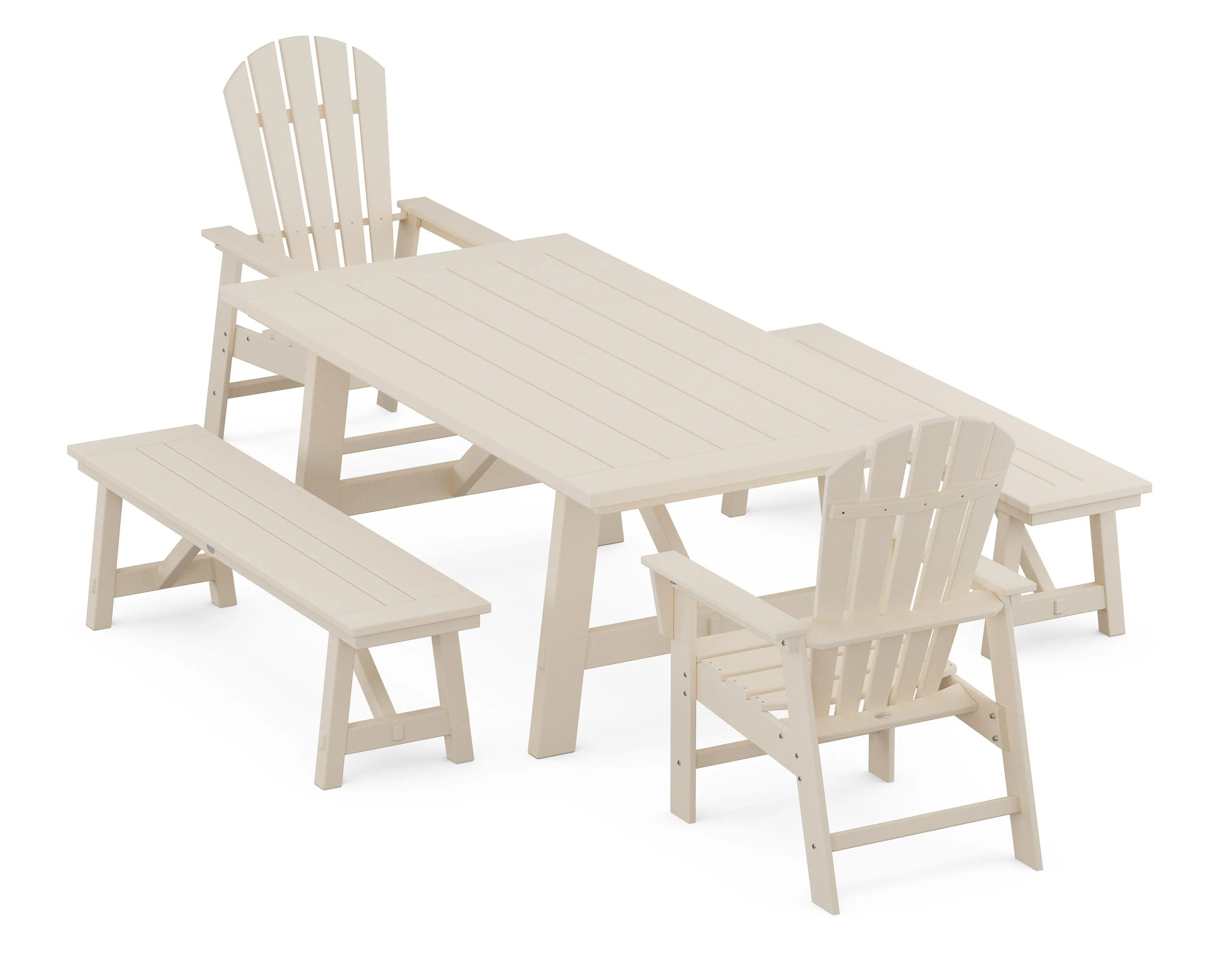 South Beach 5-Piece Rustic Farmhouse Dining Set With Benches