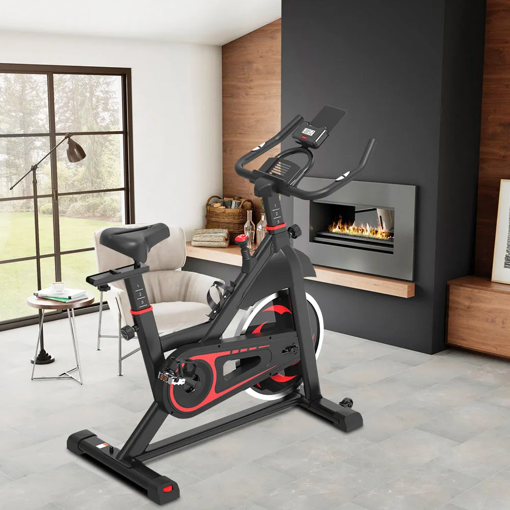 Stationary IndoorCycling Bike for Home Gy W/ LCD Display Monitors, Phone Holder & Bottle Holde