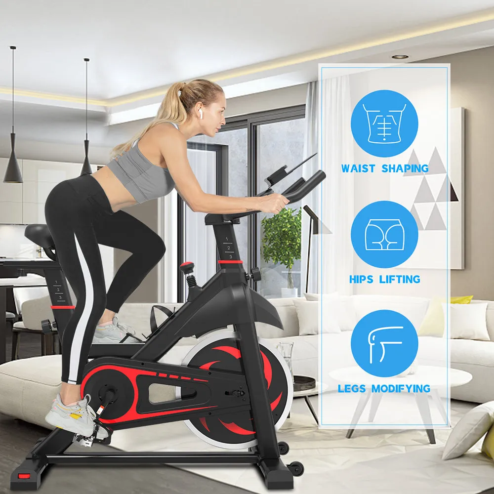 Stationary IndoorCycling Bike for Home Gy W/ LCD Display Monitors, Phone Holder & Bottle Holde