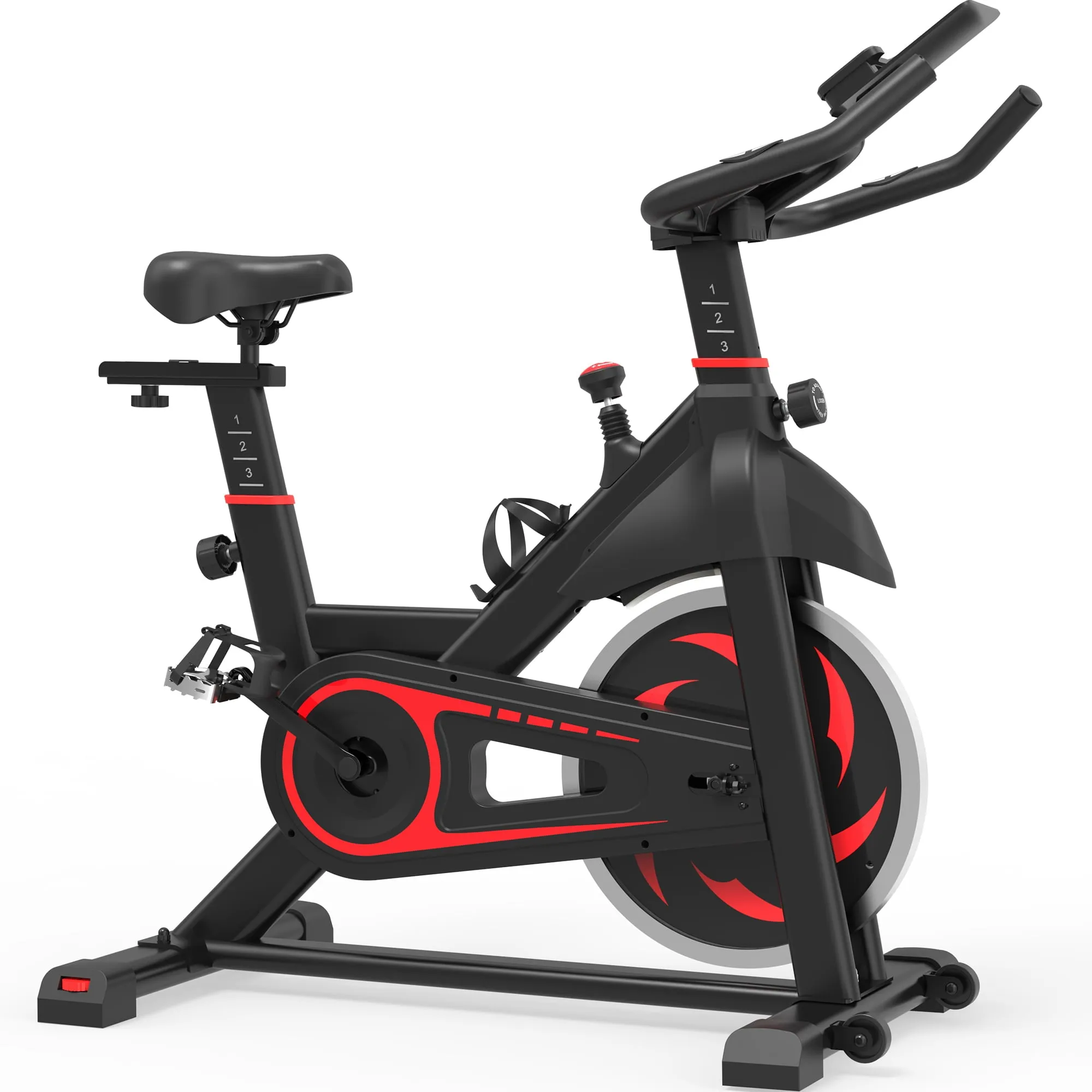 Stationary IndoorCycling Bike for Home Gy W/ LCD Display Monitors, Phone Holder & Bottle Holde