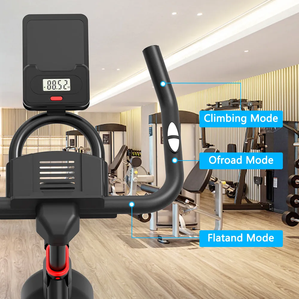 Stationary IndoorCycling Bike for Home Gy W/ LCD Display Monitors, Phone Holder & Bottle Holde