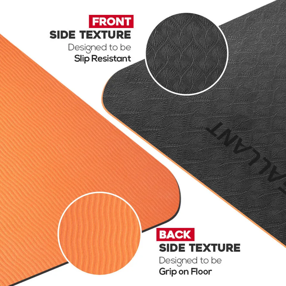 TPE Yoga Mat Non-Slip Alignment Lines Designee with Carry Straps