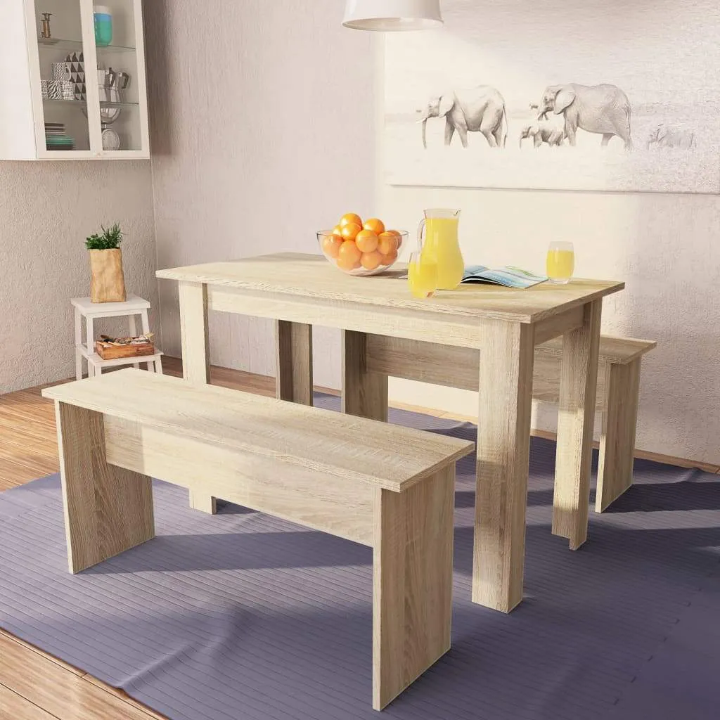 vidaXL Dining Table and Benches 3 Pieces Chipboard Dining Room Set Oak/White