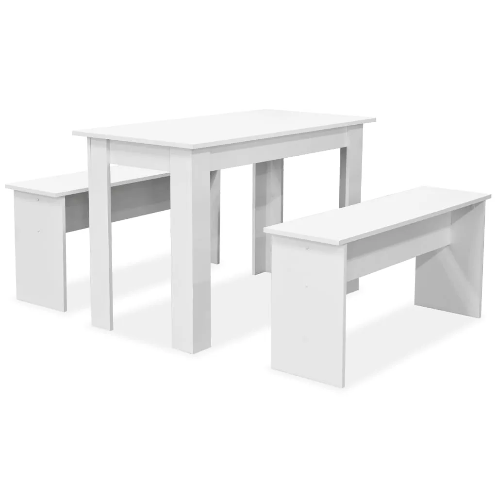 vidaXL Dining Table and Benches 3 Pieces Chipboard Dining Room Set Oak/White