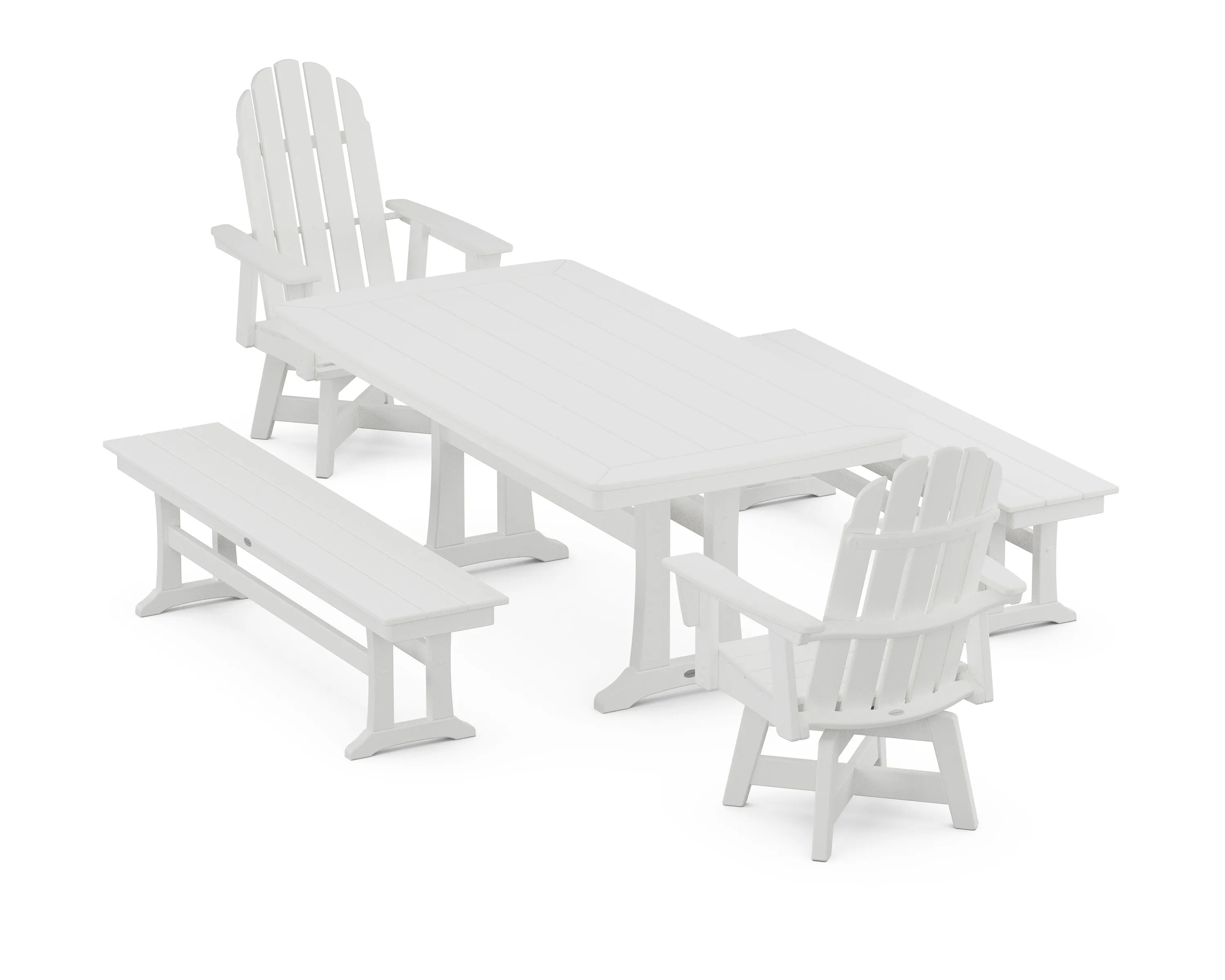 Vineyard Adirondack Swivel Chair 5-Piece Dining Set with Trestle Legs and Benches