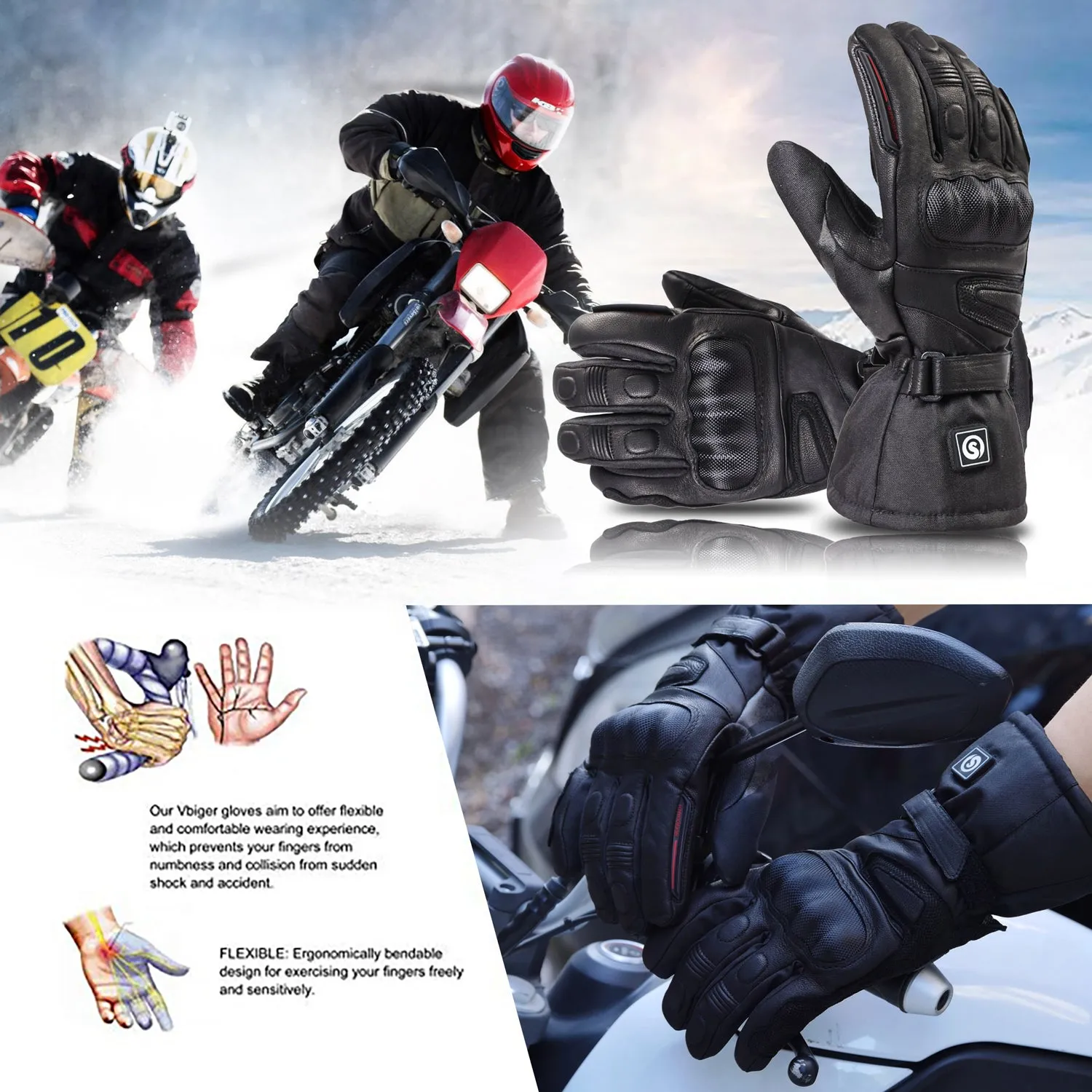 Waterproof Gloves with Carbon Fiber Protectors - Ideal for Motorcycles