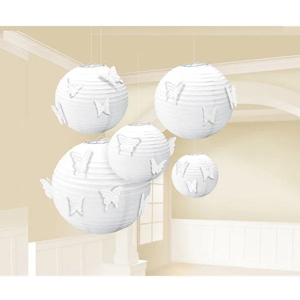 White Butterfly Lantern Decorations 5pk