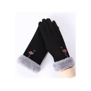 Women Solid Color Heart Cartoon Patten Winter Gloves - WGC54978