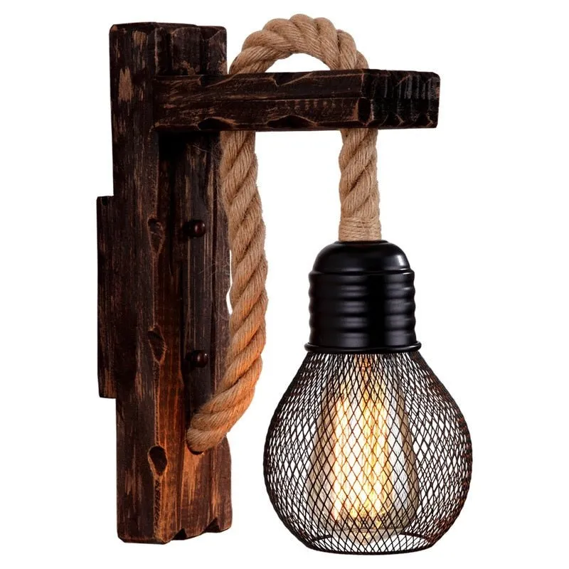 Wooden Rope Hallway Wall Lamp